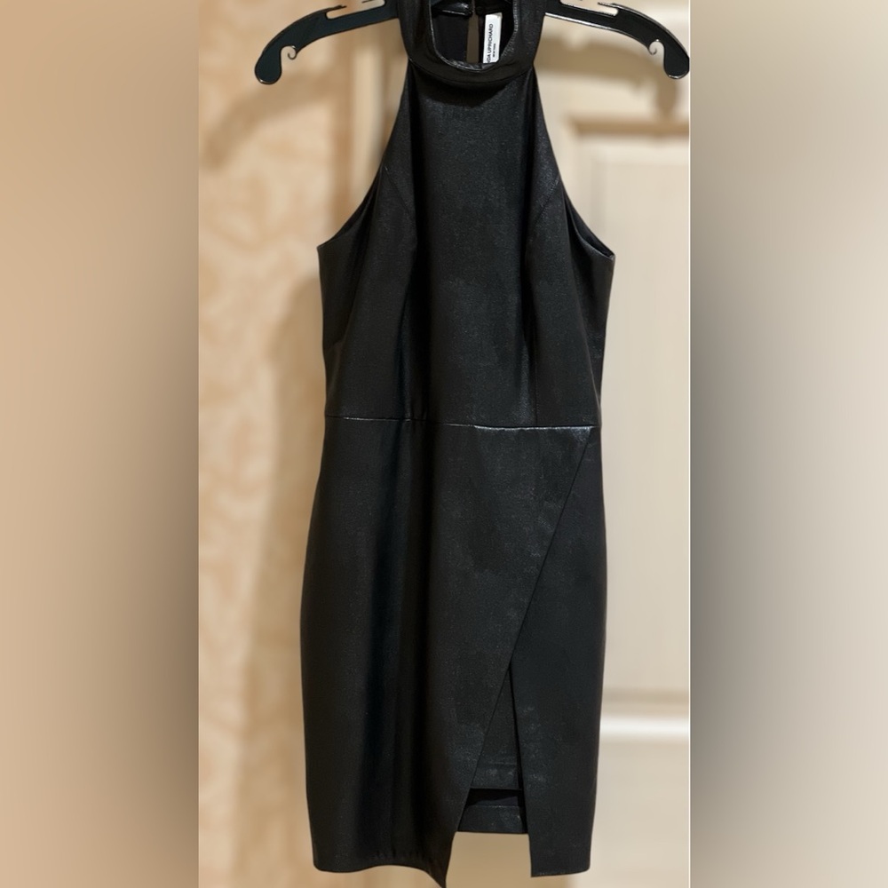 Amanda Uprichard Halter Vegan Leather/Polyester mini dress